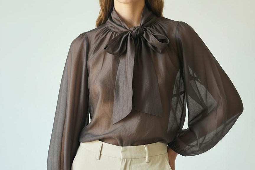 MYD-Blusa Con fiocco marrone