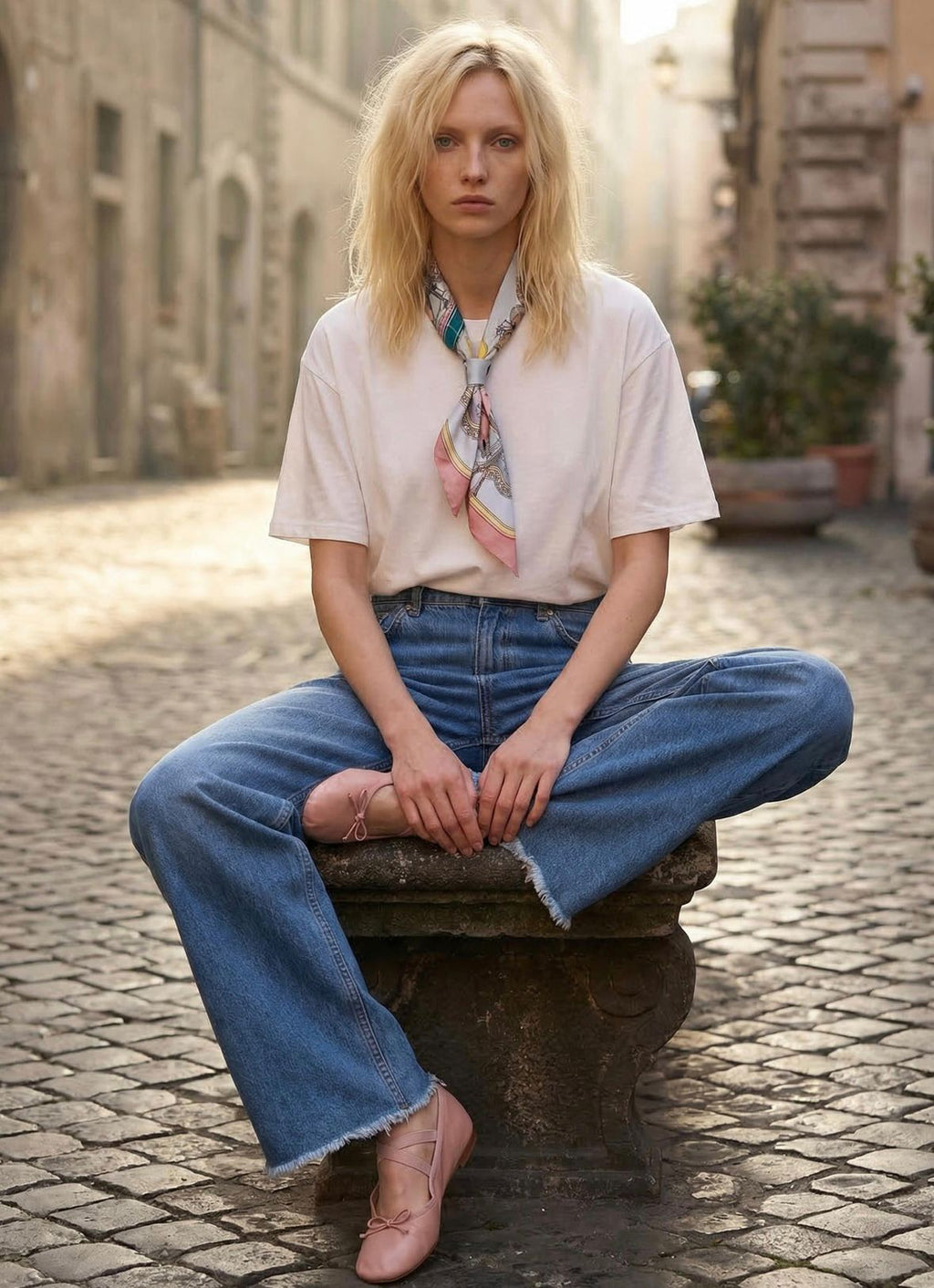 T-Shirt Brend Atelier con Twilly Cipria