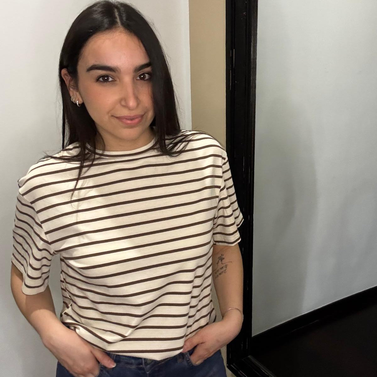 BREND ATELIER- T-Shirt Righe Marrone