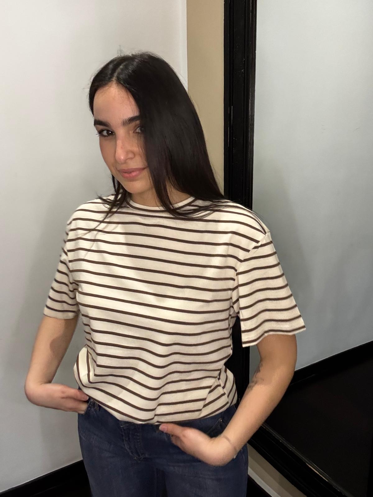 BREND ATELIER- T-Shirt Righe Marrone