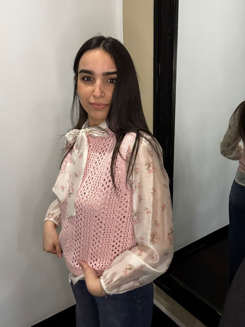 BREND ATELIER -Canotta  traforata Cipria